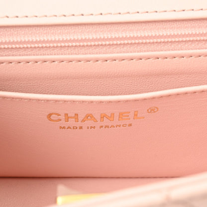 Chanel Quilted CC Top Handle Flap 2 way Shoulder Handbag AS4023 Lambskin Leather Light Pink [Used]