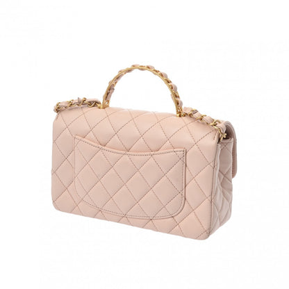 Chanel Quilted CC Top Handle Flap 2 way Shoulder Handbag AS4023 Lambskin Leather Light Pink [Used]