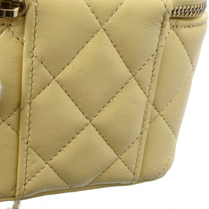 Chanel Quilted CC Small Vanity Case Chain Shoulder Bag Croosbody AP2198 Lambskin Leather Yellow [Almost New]