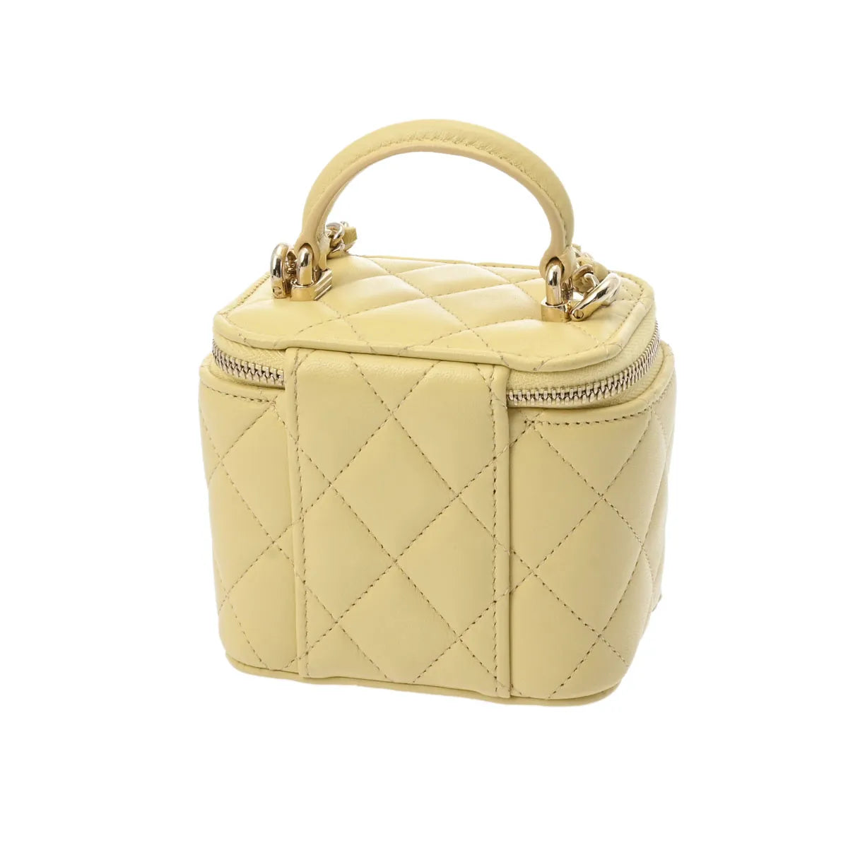 Chanel Quilted CC Small Vanity Case Chain Shoulder Bag Croosbody AP2198 Lambskin Leather Yellow [Almost New]