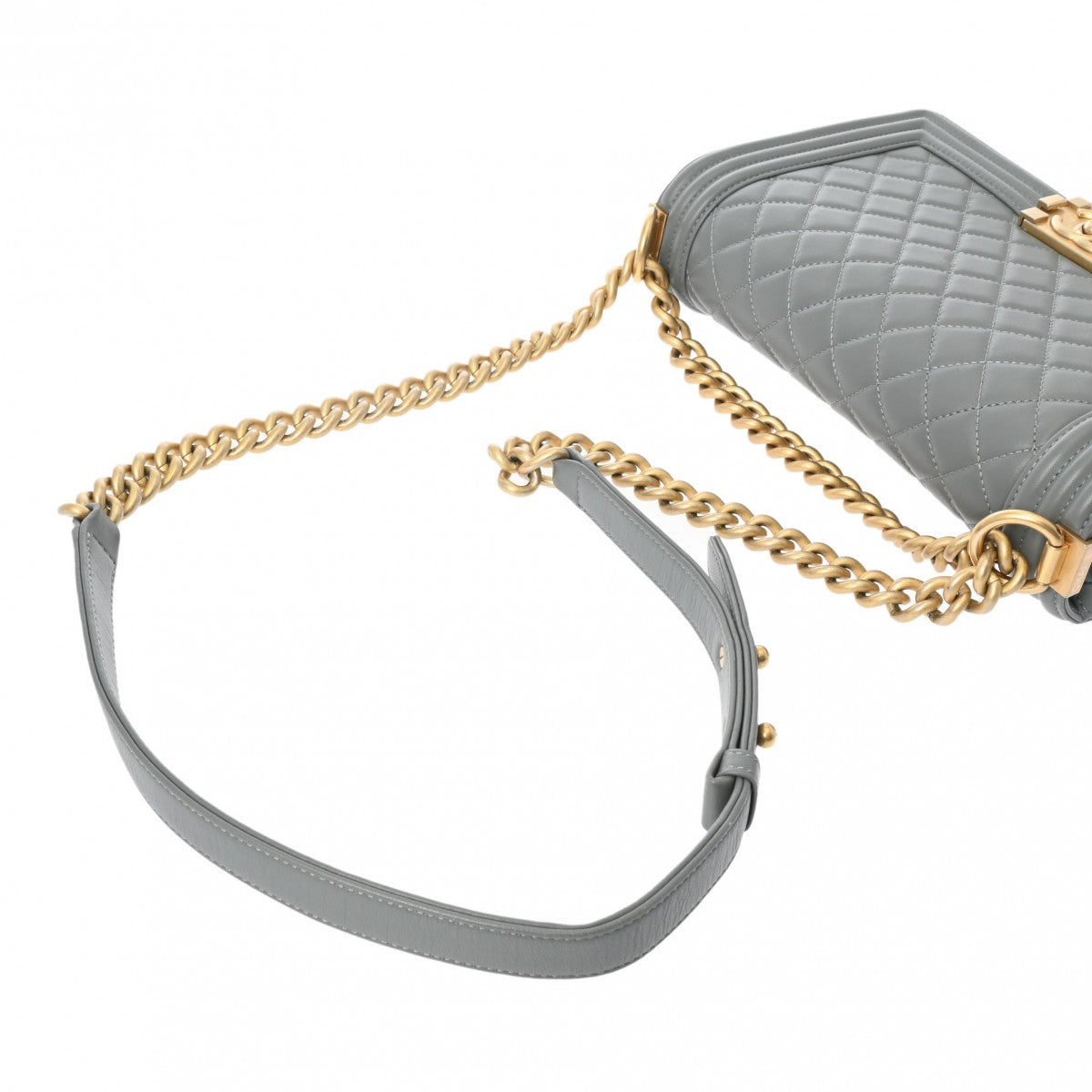 Chanel CC Quilted Boy Chanel Medium 25cm Chain Shoulder Bag Gray Gold Hardware A67086 Lambskin [Used]