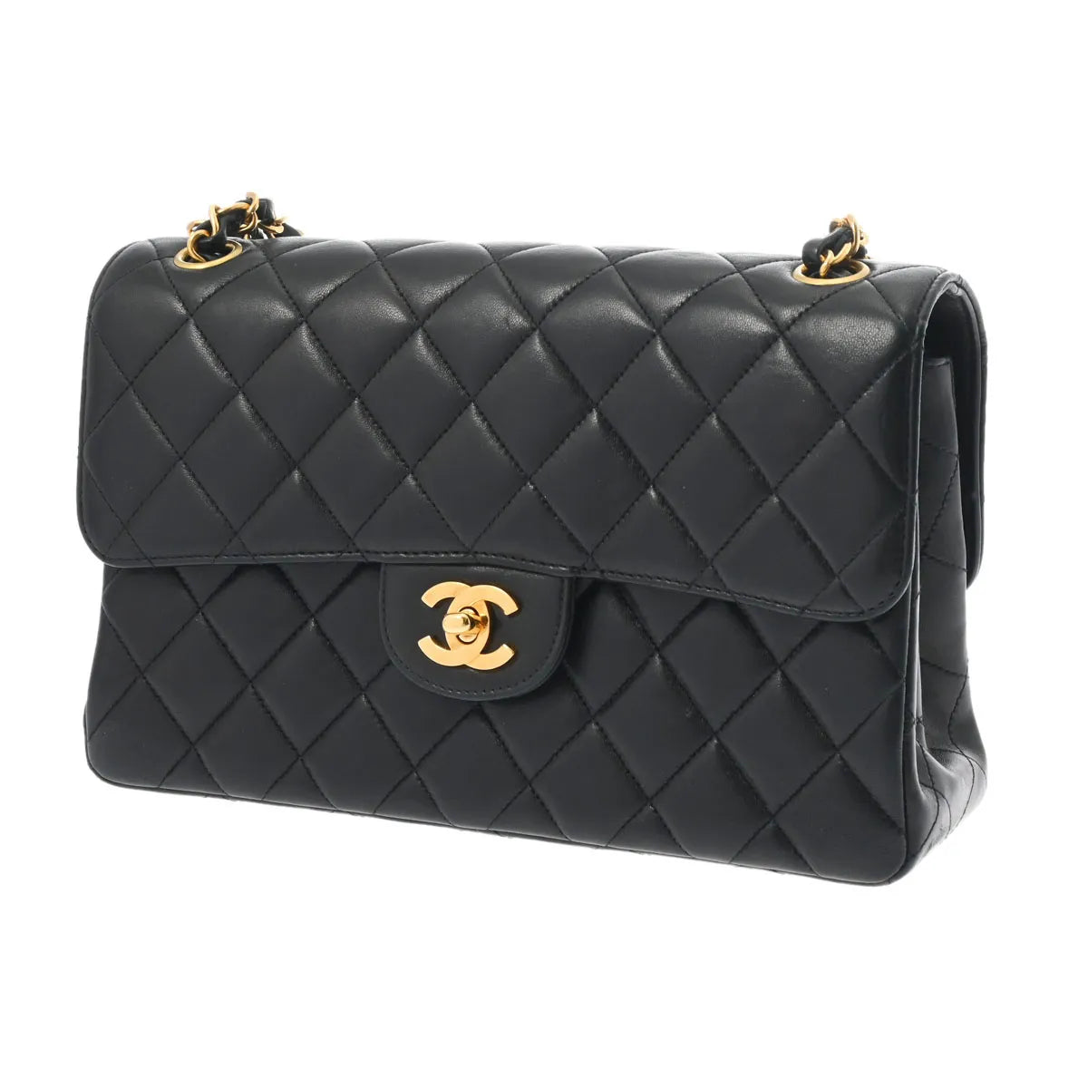 Chanel Quilted CC Classic Flap Medium 25cm Chain Shoulder Bag Vintage Lambskin Black [Used]