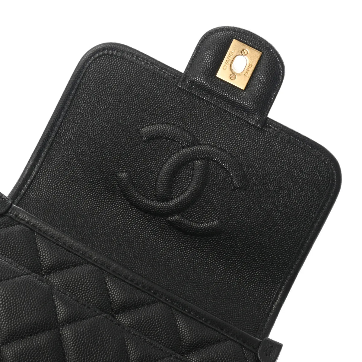 Chanel CC Quiilted Small Top Handle Flap Chain Shoulder Bag AS3652 Grained Calfskin Black [Used]