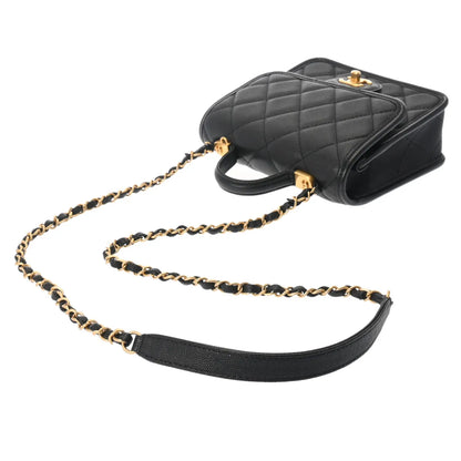 Chanel CC Quiilted Small Top Handle Flap Chain Shoulder Bag AS3652 Grained Calfskin Black [Used]