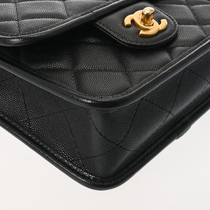 Chanel CC Quiilted Small Top Handle Flap Chain Shoulder Bag AS3652 Grained Calfskin Black [Used]