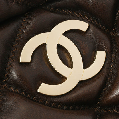 Chanel CC Bubble Quilted Shoulder Bag Lambskin Leather Brown Gold Hardware [Used]