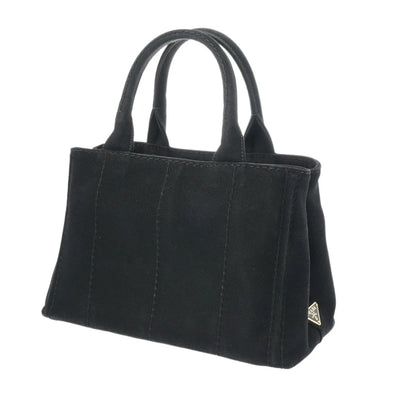 Prada Canapa Mini Shoulder Handbag Tote Bag 2 way 1BG439 Canvas Black [Used]