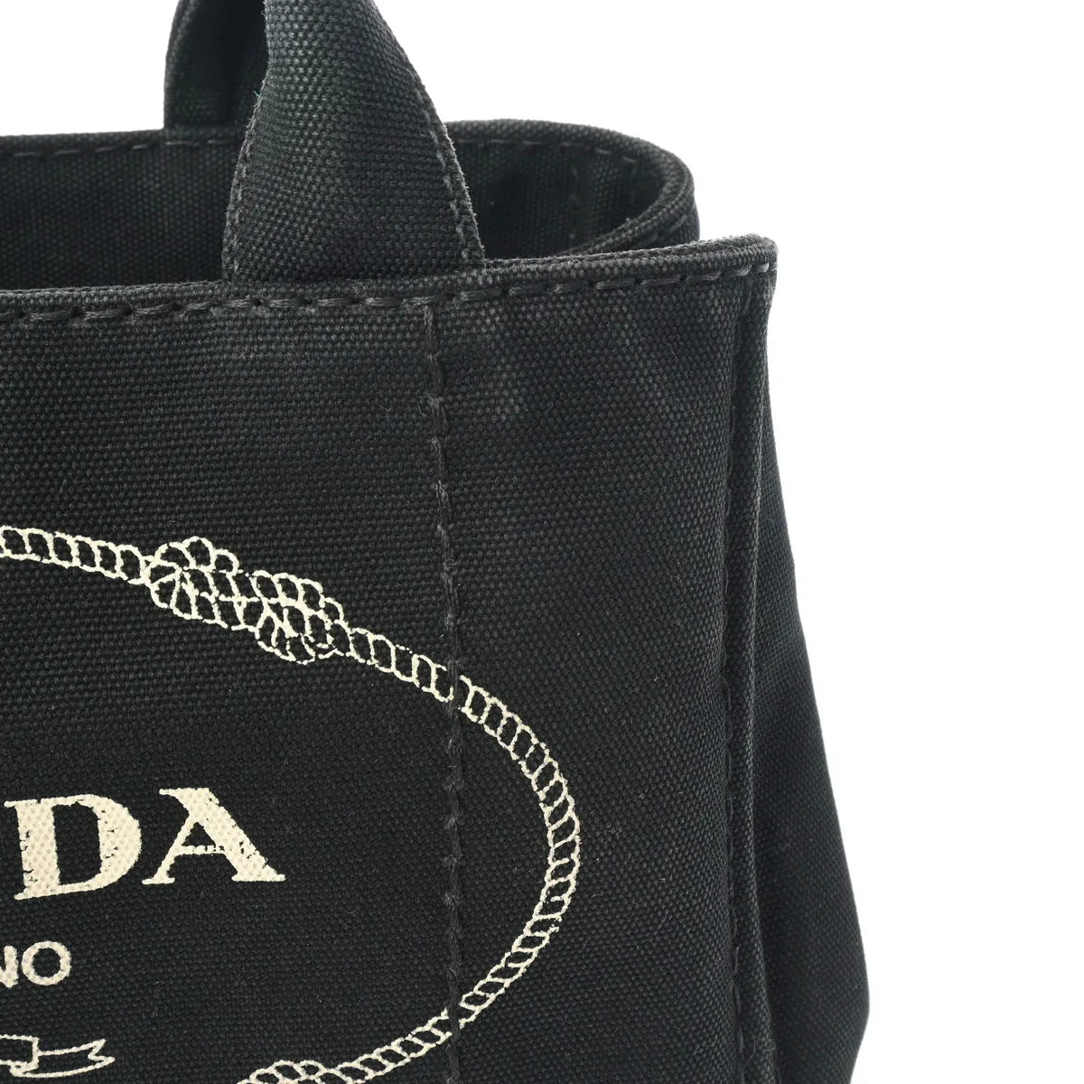 Prada Canapa Mini Shoulder Handbag Tote Bag 2 way 1BG439 Canvas Black [Used]