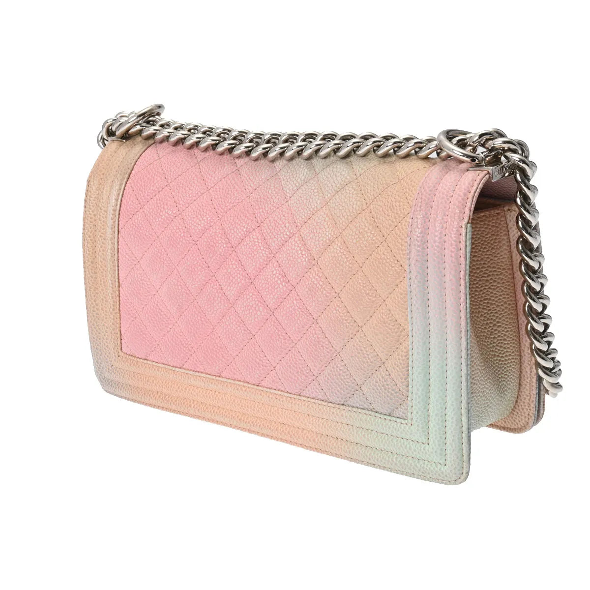 Chanel Quilted CC Boy Chanel Medium 25cm Chain Shoulder Bag Crossbody A67086 Caviar Pink Silver Hardware [Used]