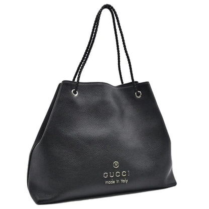 Gucci GG Logo Shoulder Bag Braided Handle Tote Bag 380118 Leather Black Ladies's bag [Used]