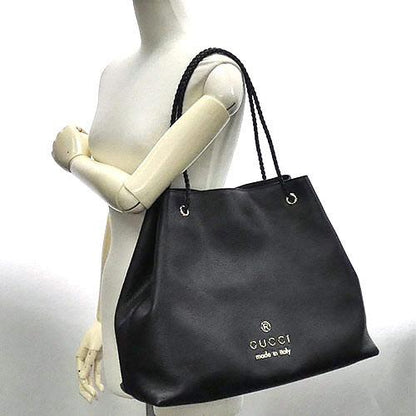 Gucci GG Logo Shoulder Bag Braided Handle Tote Bag 380118 Leather Black Ladies's bag [Used]