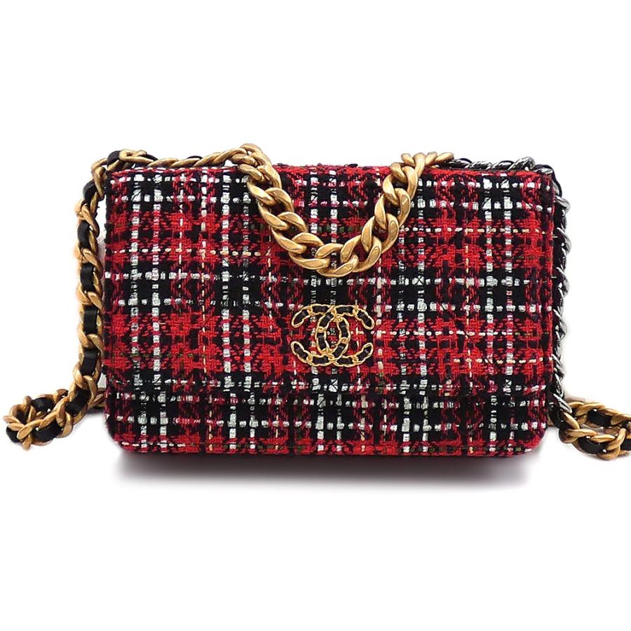 Chanel Matelasse CC WOC 19 Wallet On Chain 2 way Shoulder Bag Tweed Red [Used]