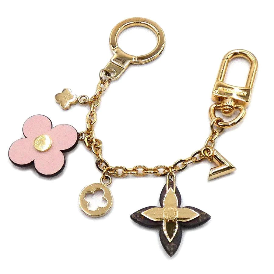 Louis Vuitton LV Chenne Blooming Flower Bag Charm Gold Brown Pink M63086