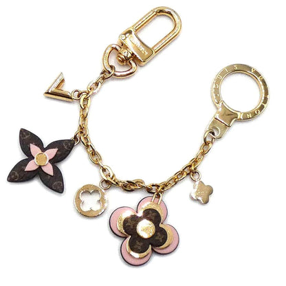 Louis Vuitton LV Chenne Blooming Flower Bag Charm Gold Brown Pink M63086