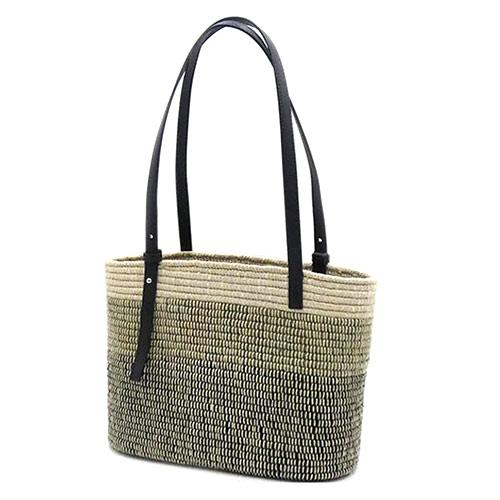 Loewe Square Basket Bag Small Handbag Raffia Leather Beige Tan Black [Used]