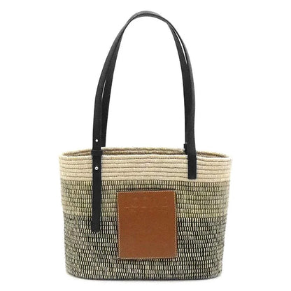 Loewe Square Basket Bag Small Handbag Raffia Leather Beige Tan Black [Used]