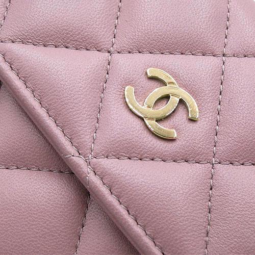 Chanel Quilted Classic Coco Mark Bifold Long Wallet Smooth Leather Light Pink Purple [Used]