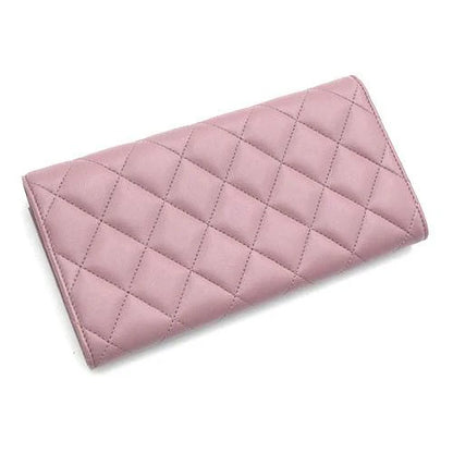 Chanel Quilted Classic Coco Mark Bifold Long Wallet Smooth Leather Light Pink Purple [Used]