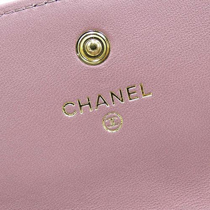 Chanel Quilted Classic Coco Mark Bifold Long Wallet Smooth Leather Light Pink Purple [Used]