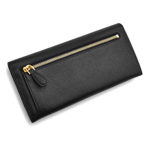 Prada W Hook Bifold Long Wallet with Card Case 1MH132 Saffiano Leather Black Nero Black [Used]