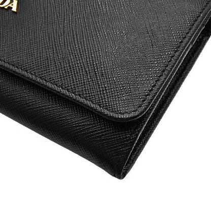 Prada W Hook Bifold Long Wallet with Card Case 1MH132 Saffiano Leather Black Nero Black [Used]