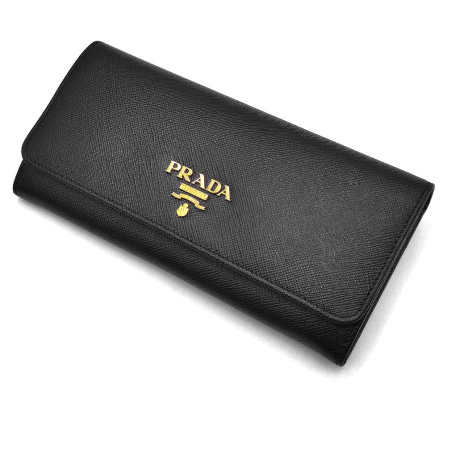 Prada W Hook Bifold Long Wallet with Card Case 1MH132 Saffiano Leather Black Nero Black [Used]