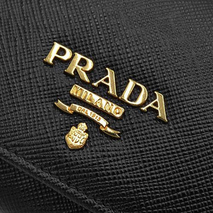 Prada W Hook Bifold Long Wallet with Card Case 1MH132 Saffiano Leather Black Nero Black [Used]