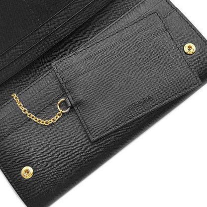 Prada W Hook Bifold Long Wallet with Card Case 1MH132 Saffiano Leather Black Nero Black [Used]