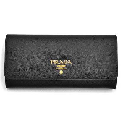 Prada W Hook Bifold Long Wallet with Card Case 1MH132 Saffiano Leather Black Nero Black [Used]