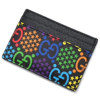 99% New Gucci GG Logo Print Card Case Holder 601098 Leather Black Multicolor