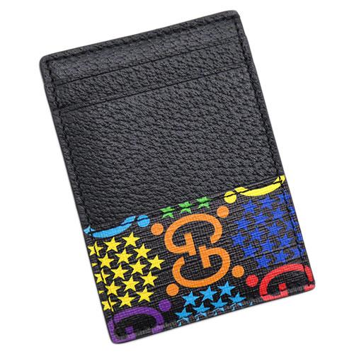 99% New Gucci GG Logo Print Card Case Holder 601098 Leather Black Multicolor