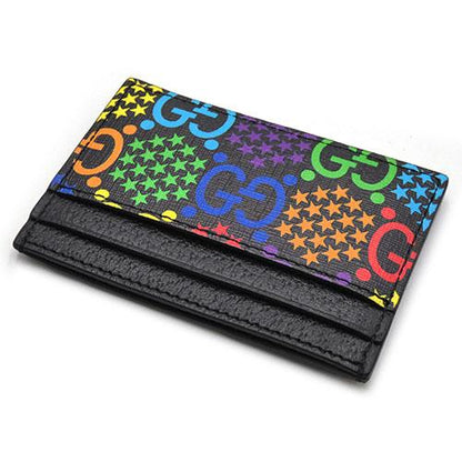 99% New Gucci GG Logo Print Card Case Holder 601098 Leather Black Multicolor