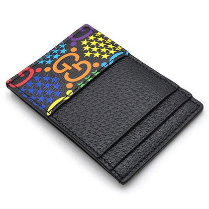 99% New Gucci GG Logo Print Card Case Holder 601098 Leather Black Multicolor