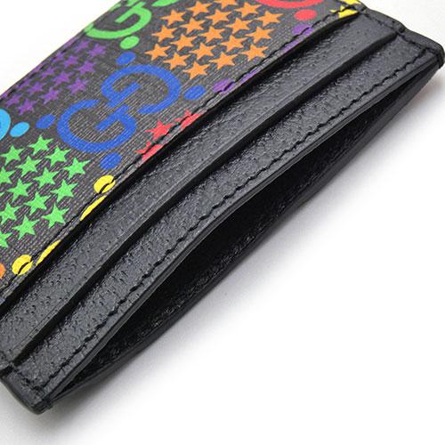 99% New Gucci GG Logo Print Card Case Holder 601098 Leather Black Multicolor