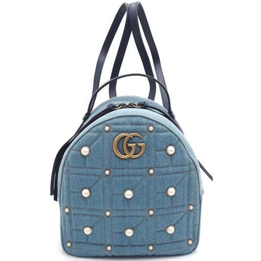 Gucci GG Marmont Backpack Rucksack 476671 Denim x Leather Blue Jeans [Used]