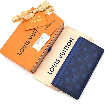 Louis Vuitton LV Portefeuille Brazza Long Wallet M30297 Taigarama Leather Cobalt Blue [Used]