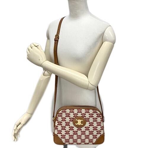 Brand New Celine Triomphe Camera Shoulder Bag Leather Brown Red Beige